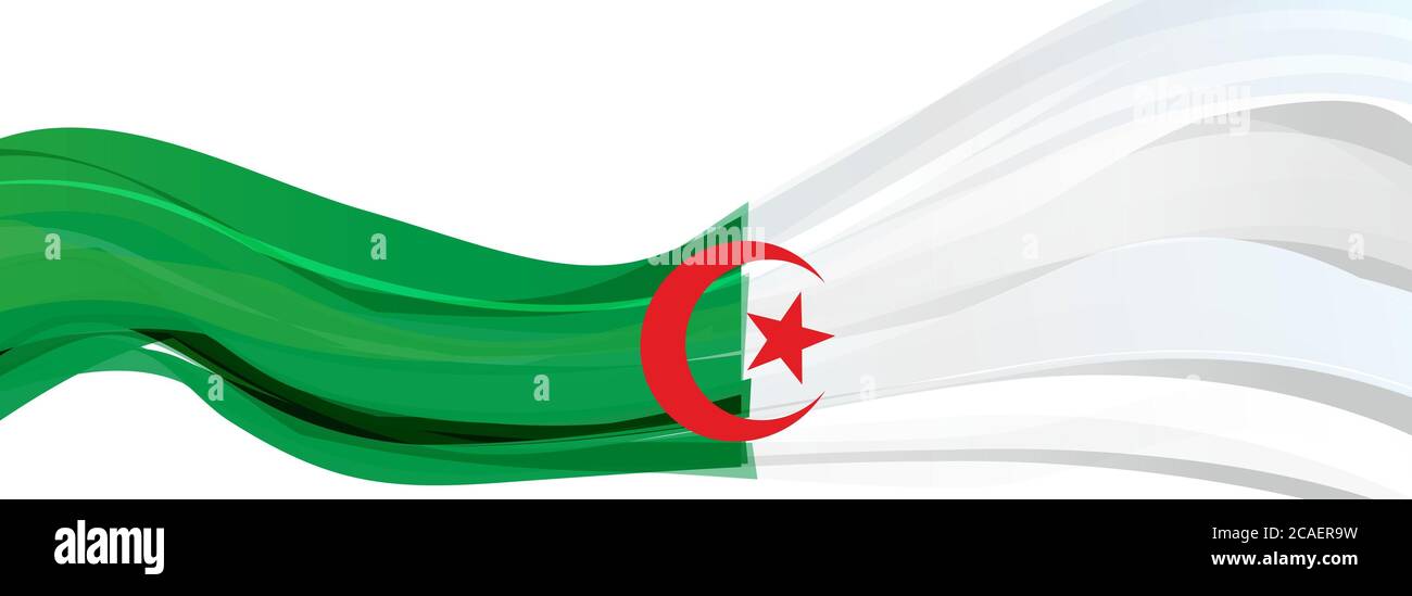 Drapeau de l'Algérie, blanc vert avec une étoile rouge à cinq pointes et un drapeau croissant de la République populaire démocratique algérienne Banque D'Images