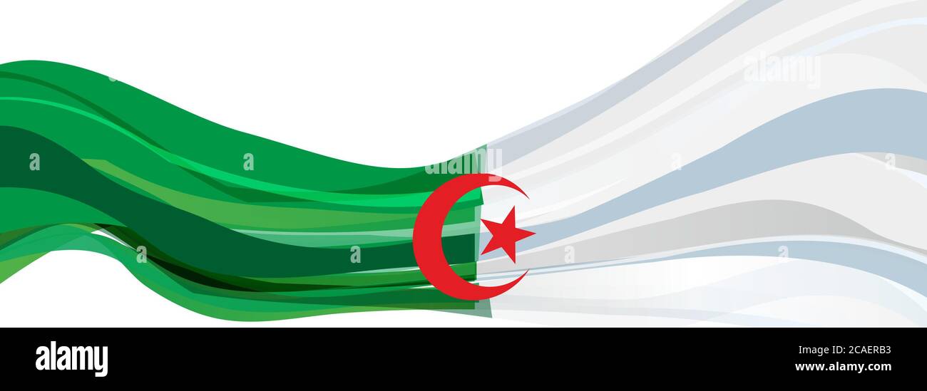 Drapeau de l'Algérie, blanc vert avec une étoile rouge à cinq pointes et un drapeau croissant de la République populaire démocratique algérienne Banque D'Images