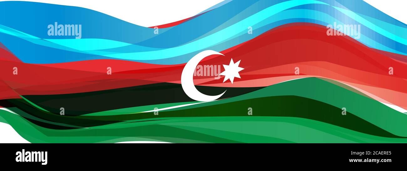 Drapeau de l'Azerbaïdjan, drapeau bleu rouge vert de la République d'Azerbaïdjan Banque D'Images