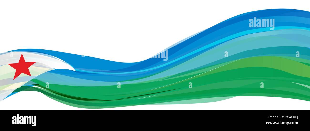 Drapeau de Djibouti, blanc bleu vert avec un drapeau étoile rouge de la République de Djibouti Banque D'Images