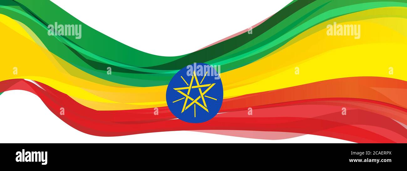 Drapeau de l'Éthiopie, vert jaune rouge avec un cercle bleu et un drapeau étoilé à cinq pointes de la République fédérale démocratique d'Éthiopie Banque D'Images