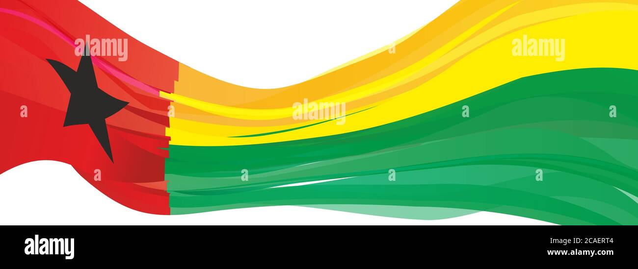 Drapeau de la Guinée-Bissau, rouge jaune vert avec un drapeau étoilé noir de la République de Guinée-Bissau Banque D'Images