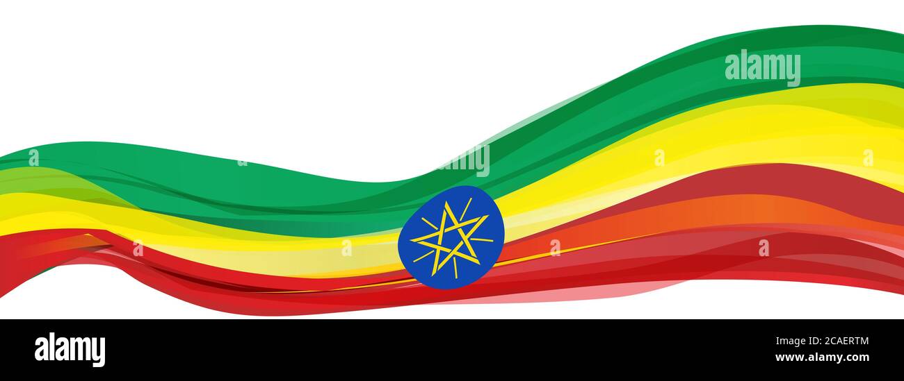 Drapeau de l'Éthiopie, vert jaune rouge avec un cercle bleu et un drapeau étoilé à cinq pointes de la République fédérale démocratique d'Éthiopie Banque D'Images