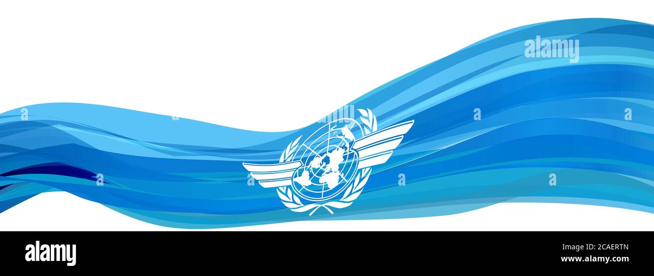 Drapeau de l'OACI, drapeau bleu clair avec le logo de l'Organisation internationale de l'aviation civile Banque D'Images