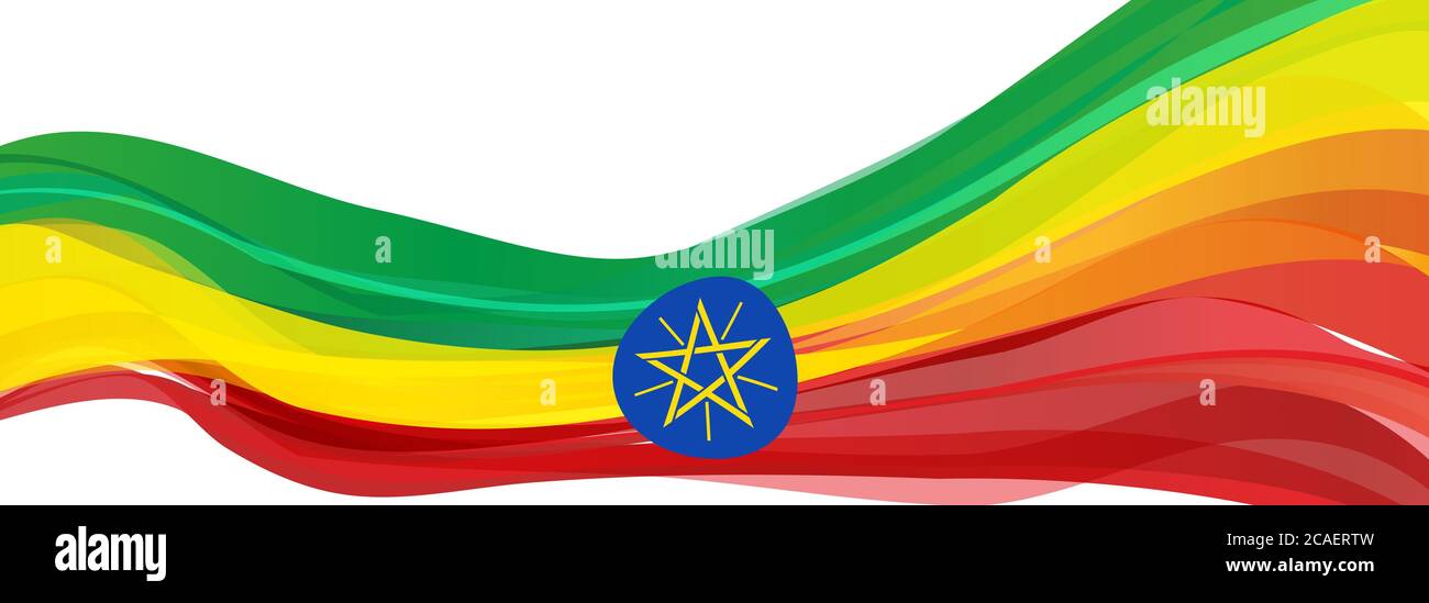 Drapeau de l'Éthiopie, vert jaune rouge avec un cercle bleu et un drapeau étoilé à cinq pointes de la République fédérale démocratique d'Éthiopie Banque D'Images