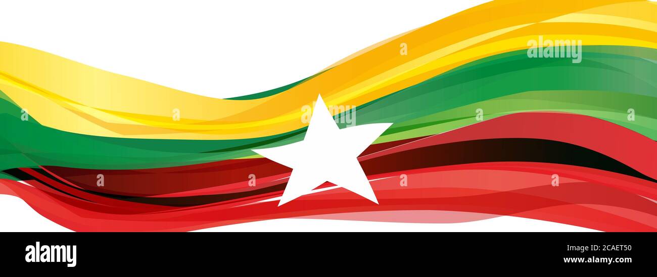 Drapeau du Myanmar, jaune vert rouge avec un drapeau blanc à cinq étoiles de la République du Myanmar Banque D'Images