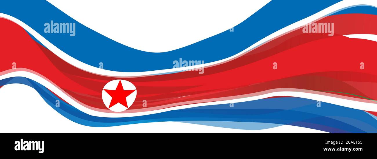 Drapeau de la Corée du Nord, bleu avec une étoile rouge à cinq pointes dans un cercle blanc drapeau de la Corée du Nord Banque D'Images