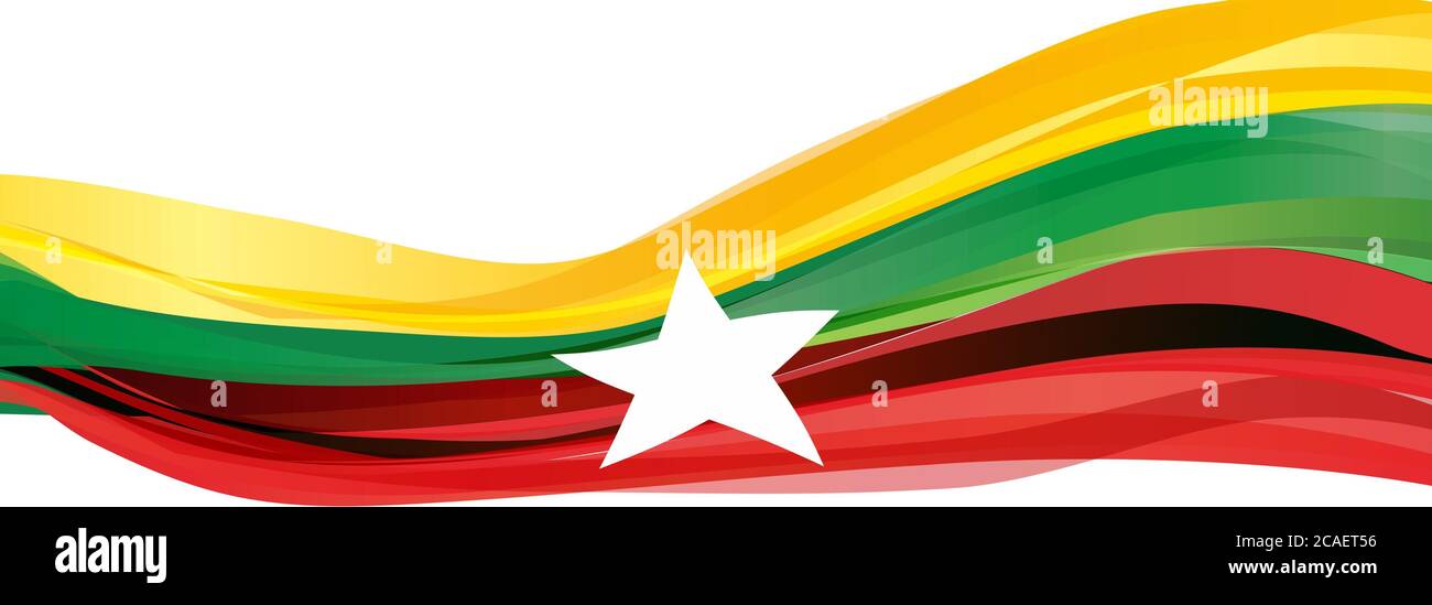 Drapeau du Myanmar, jaune vert rouge avec un drapeau blanc à cinq étoiles de la République du Myanmar Banque D'Images