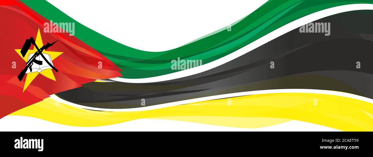 Drapeau du Mozambique, vert noir et jaune avec un triangle rouge drapeau de la République du Mozambique Banque D'Images