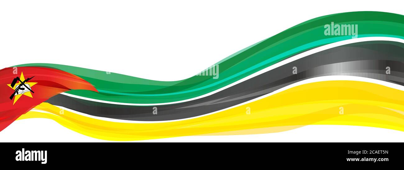 Drapeau du Mozambique, vert noir et jaune avec un triangle rouge drapeau de la République du Mozambique Banque D'Images