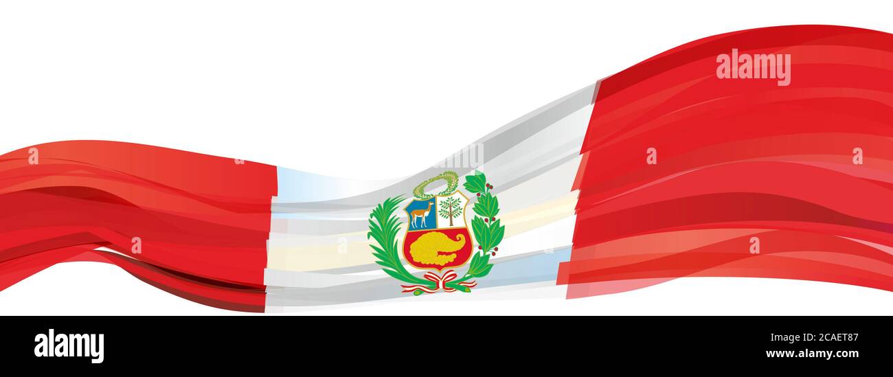 Drapeau du Pérou, rouge blanc avec l'emblème du drapeau de la République du Pérou Banque D'Images