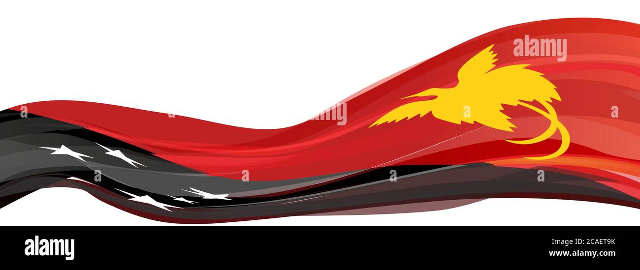 Noir et rouge avec un oiseau jaune de paradis avec des étoiles blanches sous la forme de la croix sud drapeau de l'État indépendant de Papouasie-Nouvelle-Guinée Banque D'Images