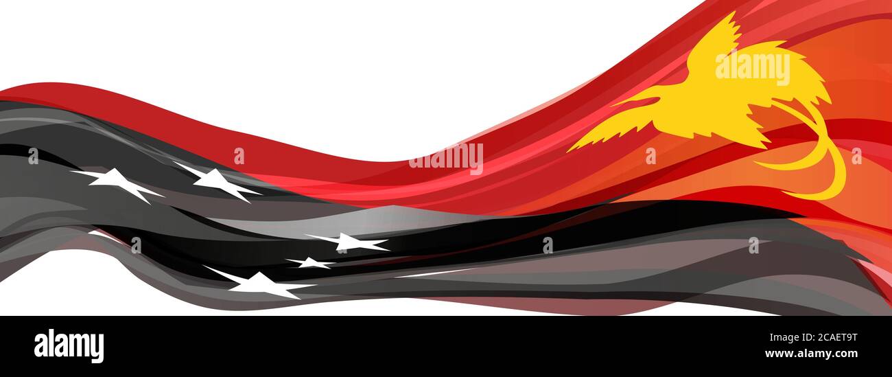 Noir et rouge avec un oiseau jaune de paradis avec des étoiles blanches sous la forme de la croix sud drapeau de l'État indépendant de Papouasie-Nouvelle-Guinée Banque D'Images