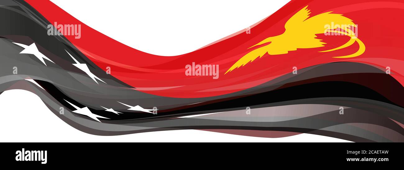 Noir et rouge avec un oiseau jaune de paradis avec des étoiles blanches sous la forme de la croix sud drapeau de l'État indépendant de Papouasie-Nouvelle-Guinée Banque D'Images