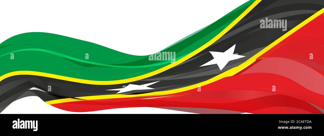 Drapeau de Saint-Kitts-et-Nevis, rouge vert à rayures noires et jaunes drapeau de la Fédération de Saint-Kitts-et-Nevis Banque D'Images