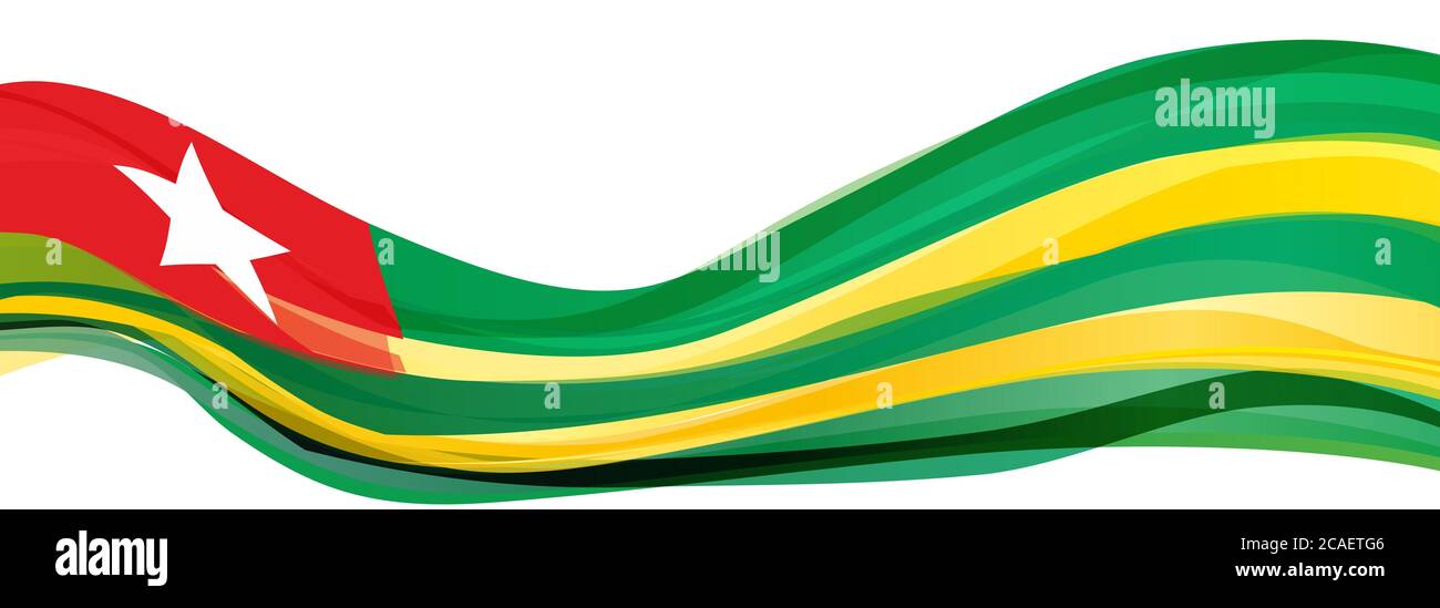 Drapeau du Togo, jaune vert avec un carré rouge et un drapeau blanc à cinq étoiles de la République togolaise Banque D'Images