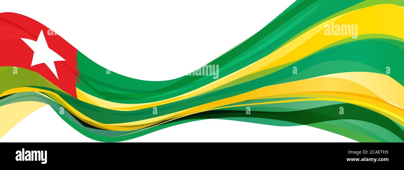 Drapeau du Togo, jaune vert avec un carré rouge et un drapeau blanc à cinq étoiles de la République togolaise Banque D'Images