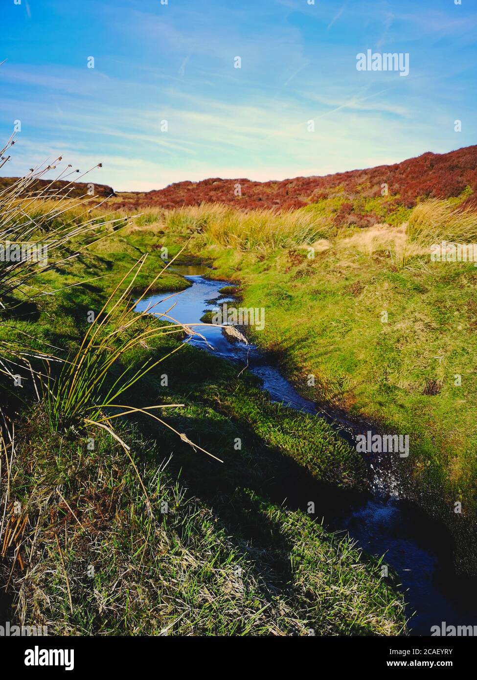 Un ruisseau éblouissant qui s'étend le long des hauts plateaux secs situés à l' Angleterre Banque D'Images