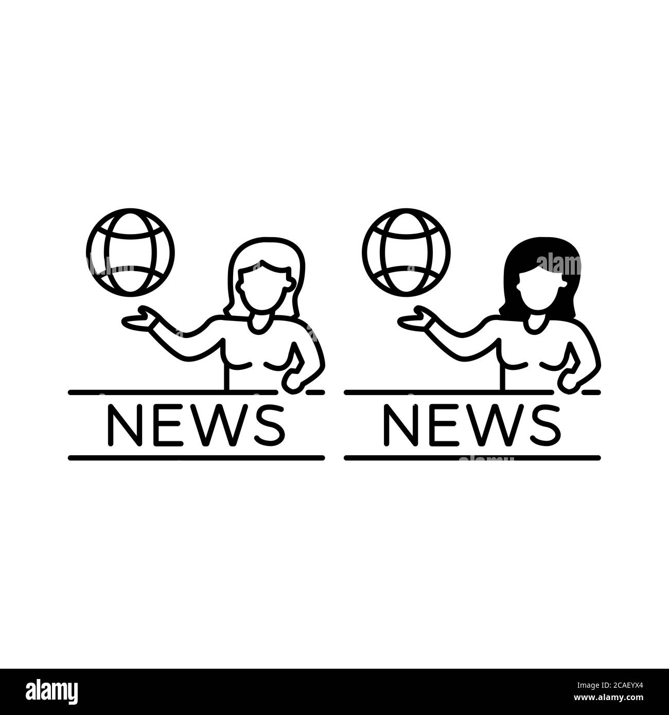 Le contour de l'ancre TV News et les icônes de glyphe Illustration de Vecteur