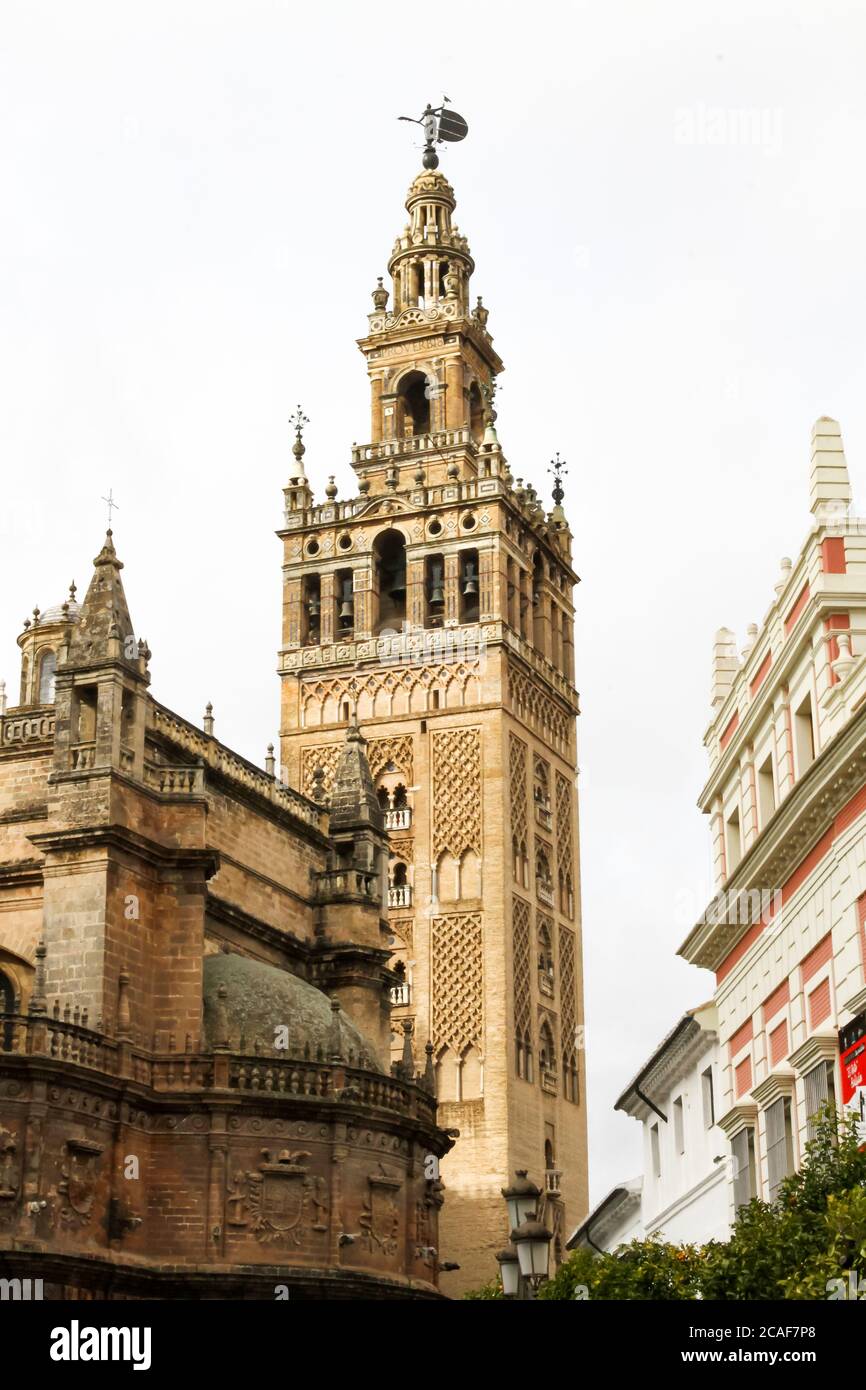 La Giralda est le clocher de la cathédrale de Séville à Séville, en Espagne, une des plus grandes églises au monde et un exemple exceptionnel de la Te Banque D'Images