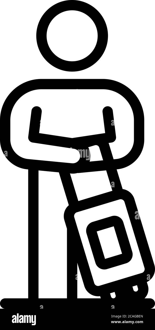Icône de petit garçon de randonnée, style contour Illustration de Vecteur