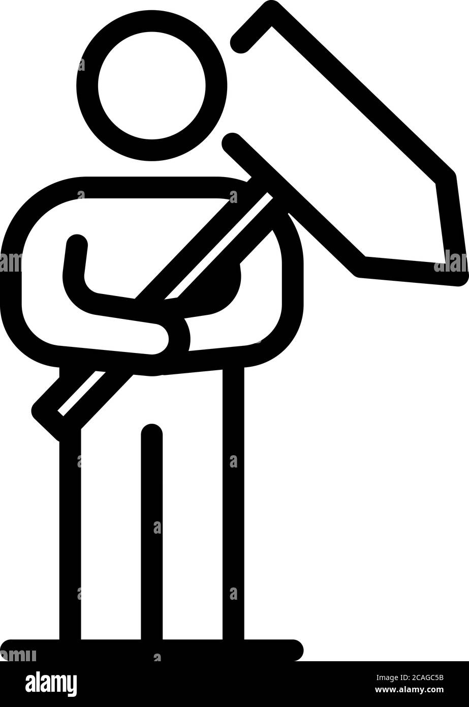 Homme de randonnée avec icône de planche, style de contour Illustration de Vecteur