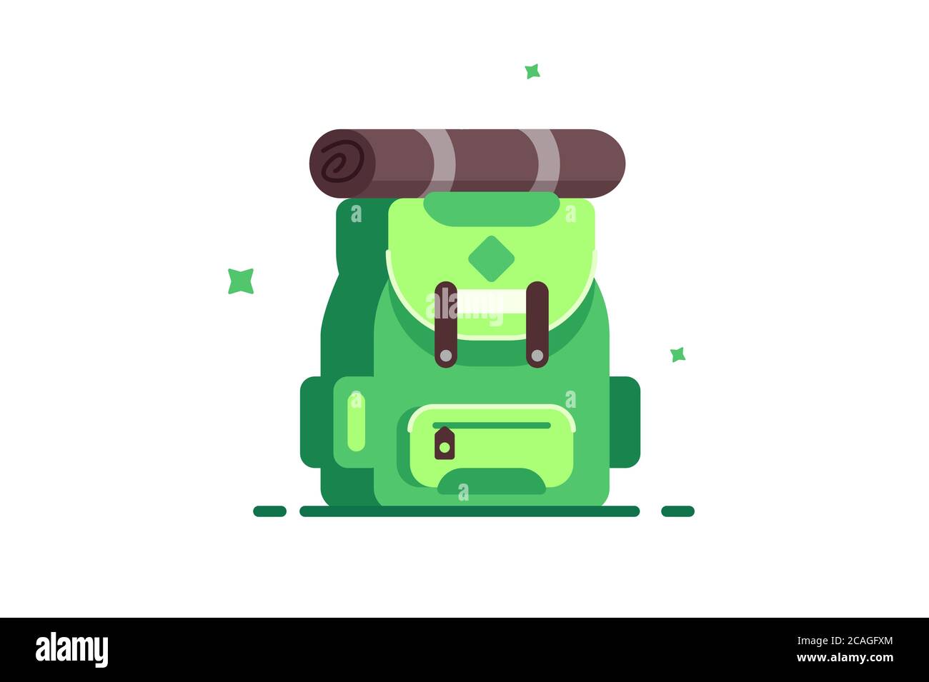 Sac à dos vert tendance avec sac à dos plat. Illustration de Vecteur