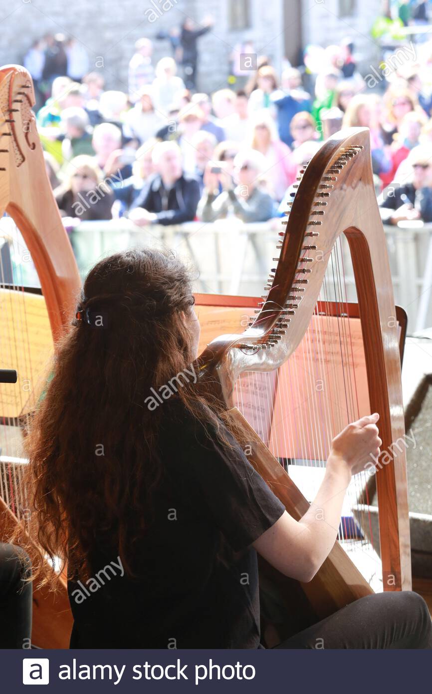 Musicien irlandais jouant sur scène au festival de musique Fleadh Chhuile à Drogheda, en Irlande. Banque D'Images