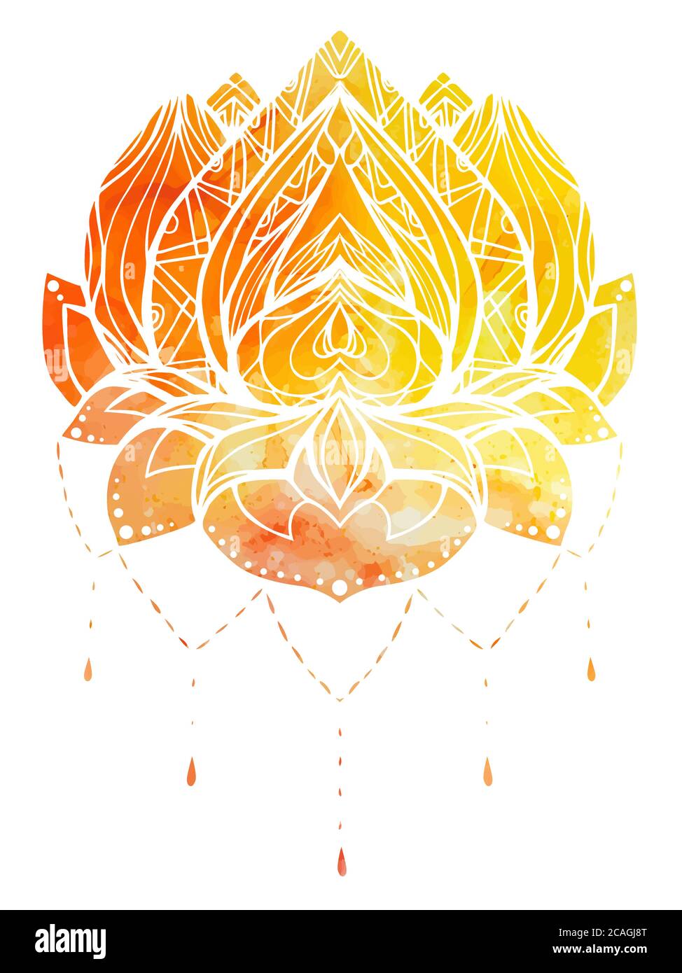 Colorer le Lotus avec un motif boho et un arrière-plan aquarelle. Vector Element pour les centres de spa, les studios de yoga. Dessiné à la main. Éléments Doodle pour votre conception Illustration de Vecteur