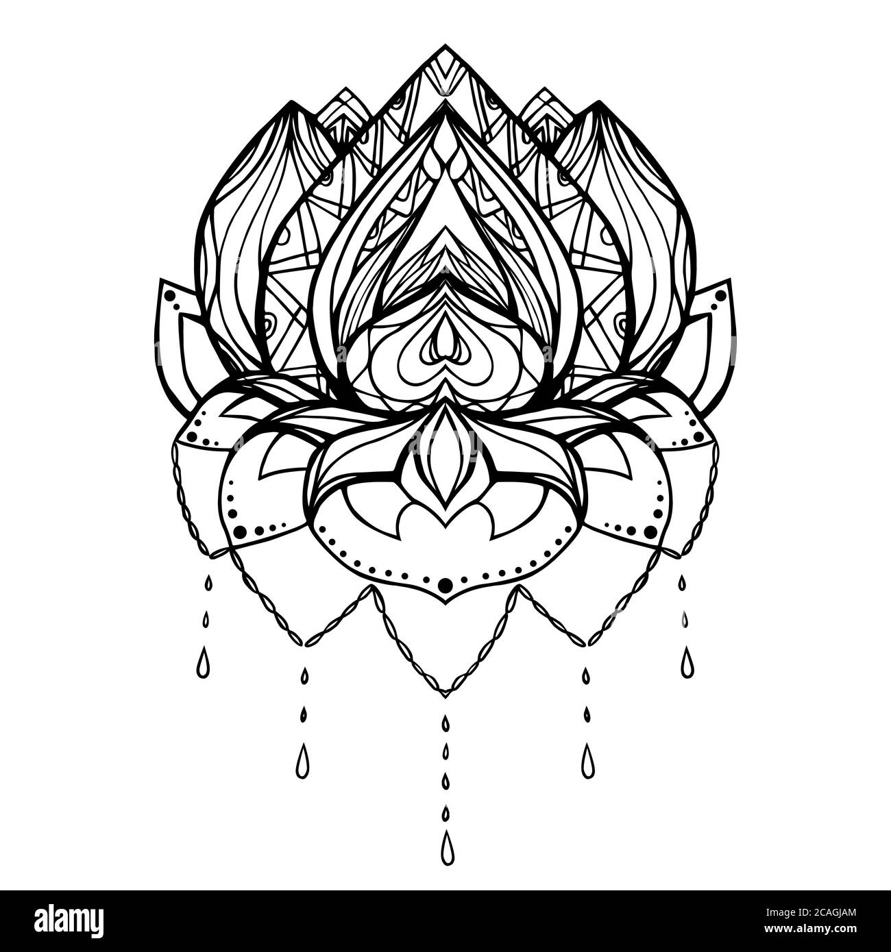 Illustration vectorielle de lotus avec motif boho. Élément pour tatouages, impression sur T-shirts, cartes postales, centres de spa, studios de yoga et votre desig Illustration de Vecteur