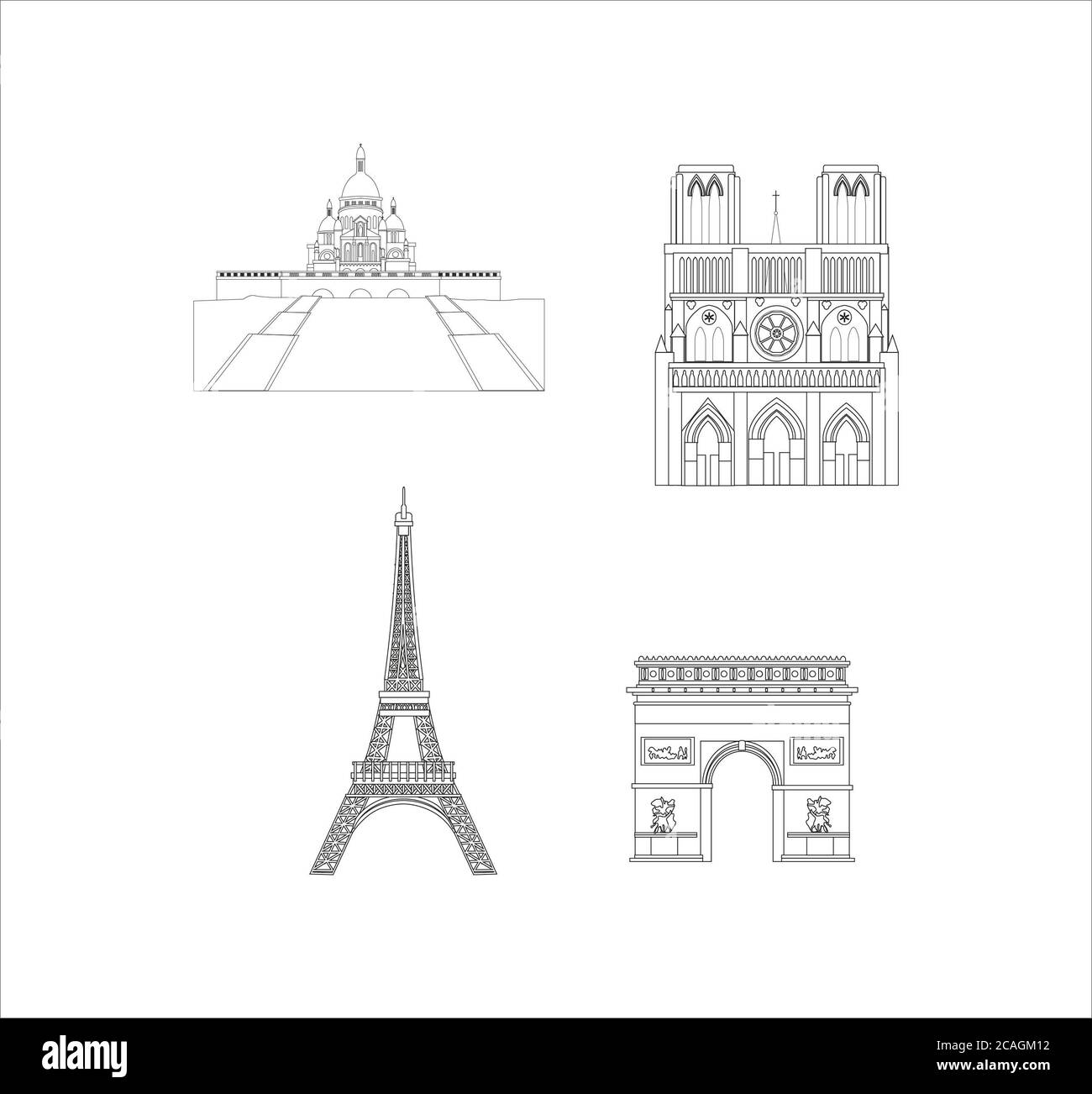 Illustration de monuments célèbres en France isolés sur un blanc arrière-plan Banque D'Images