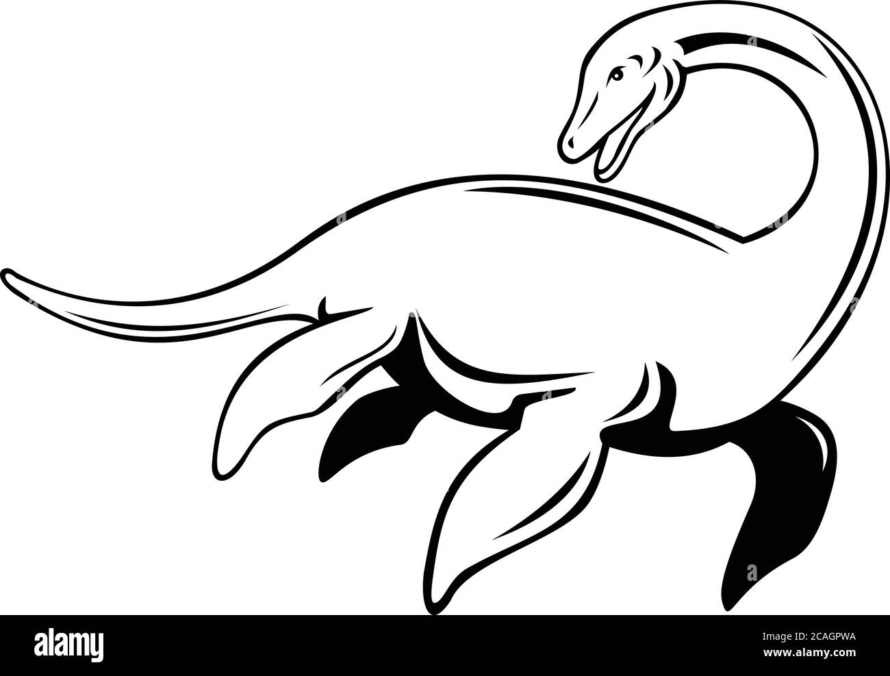 Illustration de style rétro d'un monstre du Loch Ness ou Nessie, une cryptide en cryptozoologie et du folklore écossais qui est grand long-necked, vu de sid Illustration de Vecteur