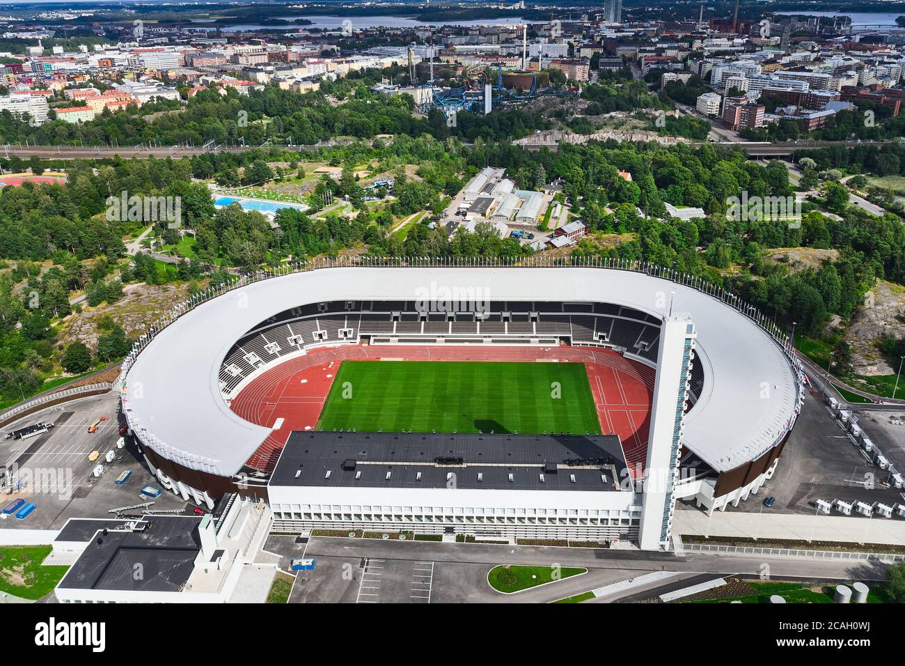 Helsinki, Finlande - 1er août 2020 : vue Arial du stade olympique d'Helsinki après rénovation. Banque D'Images
