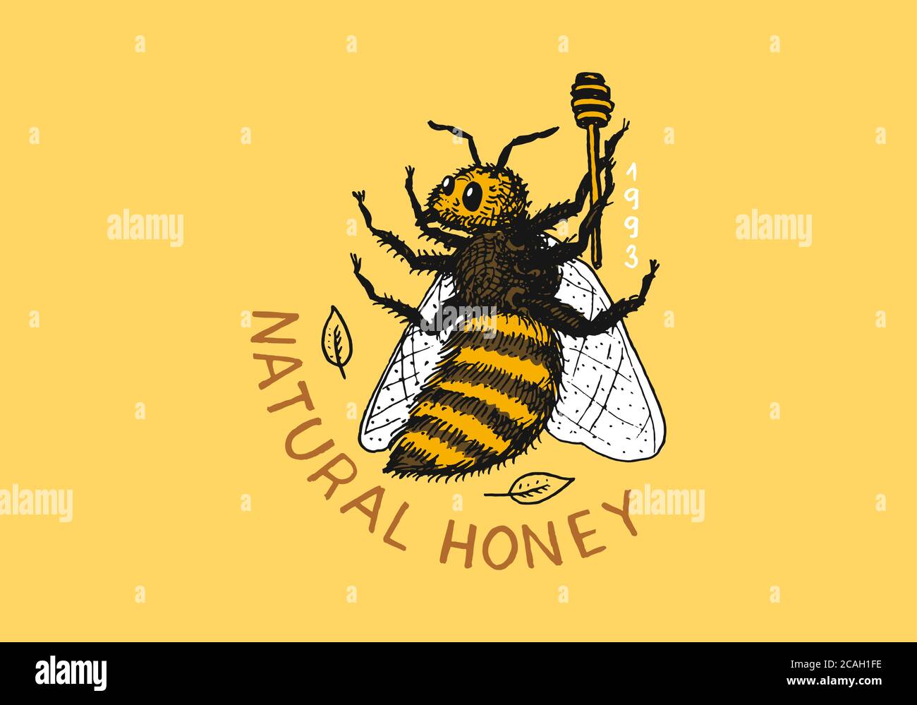 Miel et abeilles. Logo vintage pour la typographie, la boutique ou les enseignes. Badge pour tee-shirts. Esquisse de gravure dessinée à la main. Illustration vectorielle. Illustration de Vecteur
