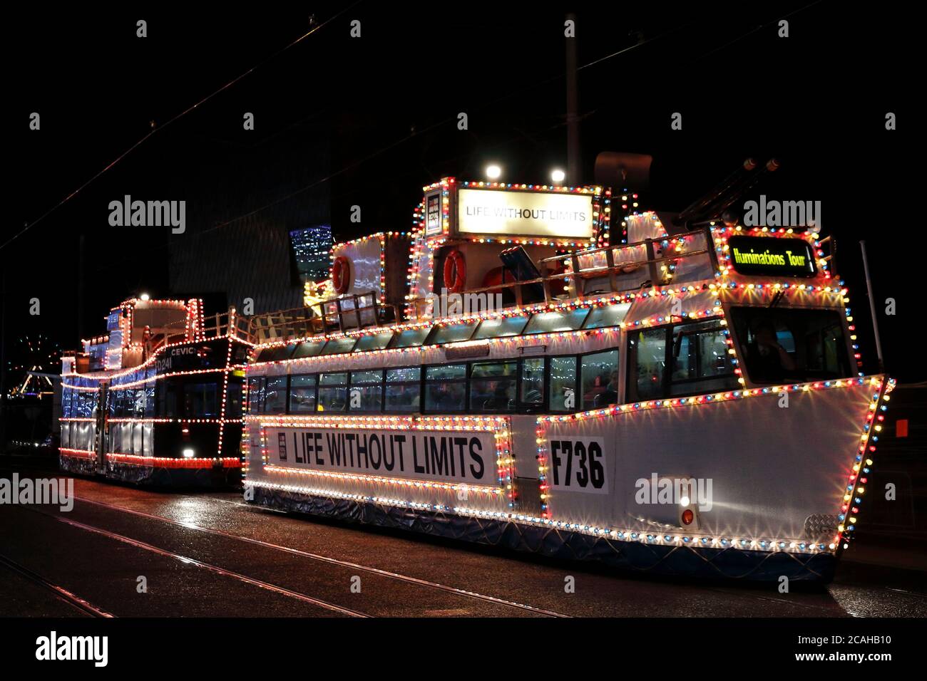 Illuminations et tramways de Blackpool à Blackpool Pleasure Beach Banque D'Images