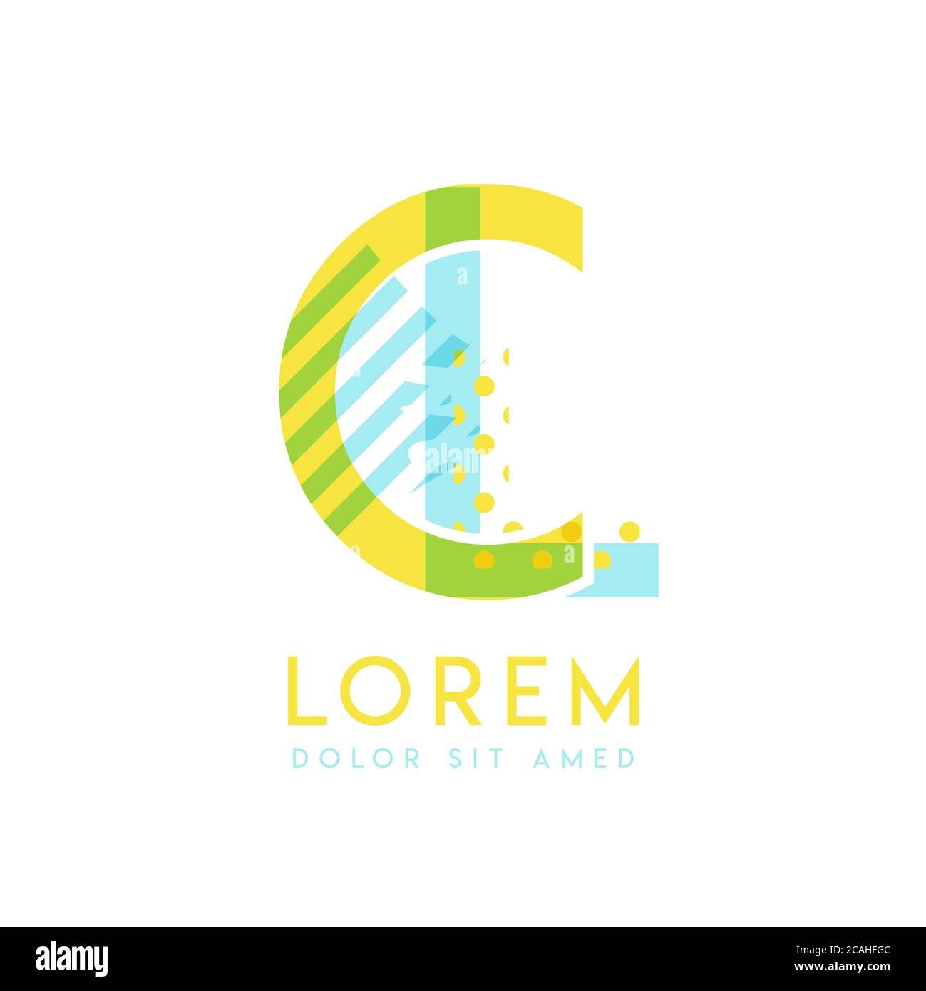 Logo naturel LC de couleur jaune et bleu océan pouvant être utilisé pour la création d'entreprise et la publicité. Le logo CL est rempli de bulles et de points Illustration de Vecteur