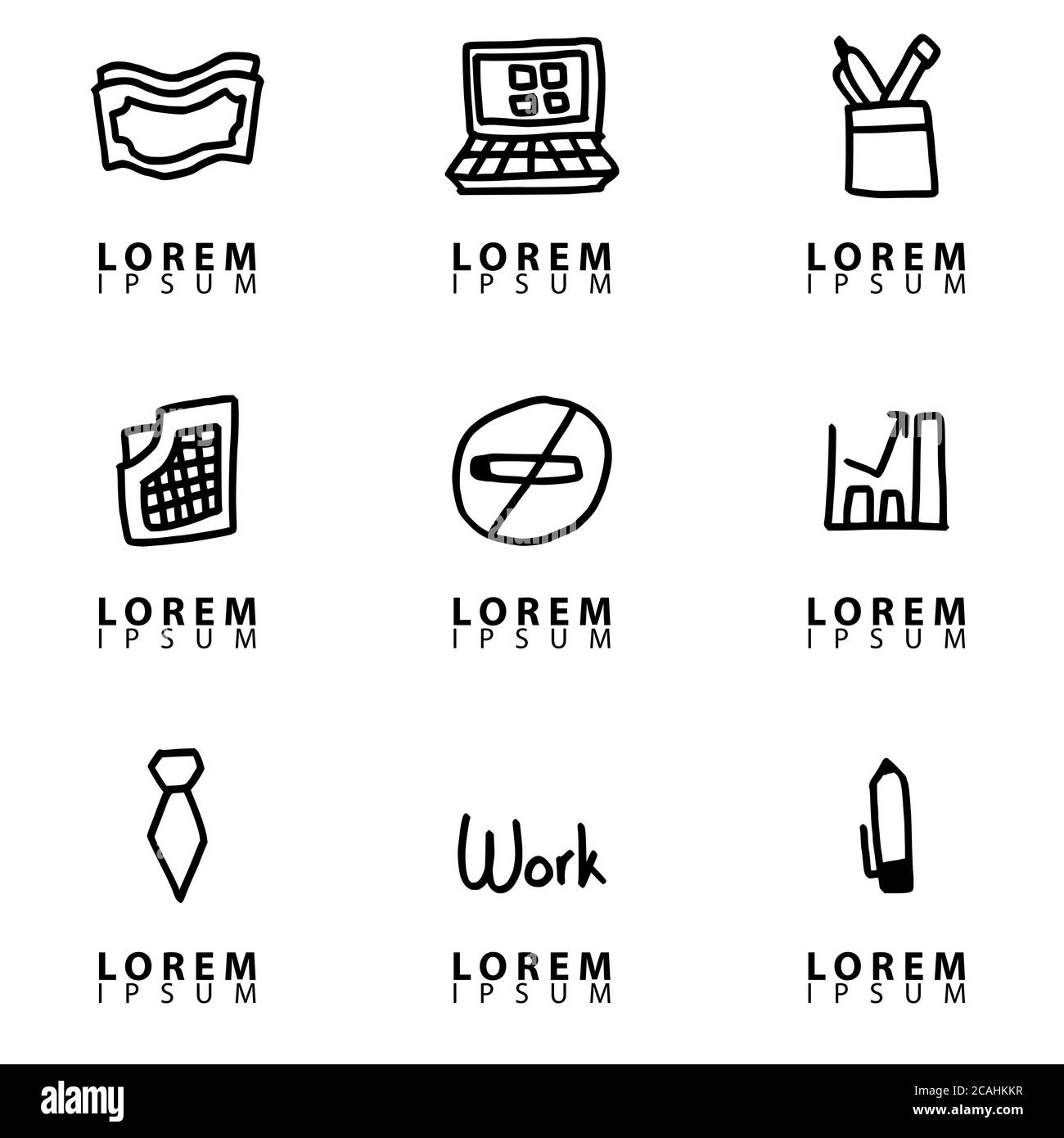 Jeu d'icônes de ligne mince - vecteur de corbeille, réception, gestionnaire, poignée de main, hiérarchie, livre, équipe, stylo, sac d'argent, travail, graphique circulaire, contrat, presse-papiers, u Illustration de Vecteur