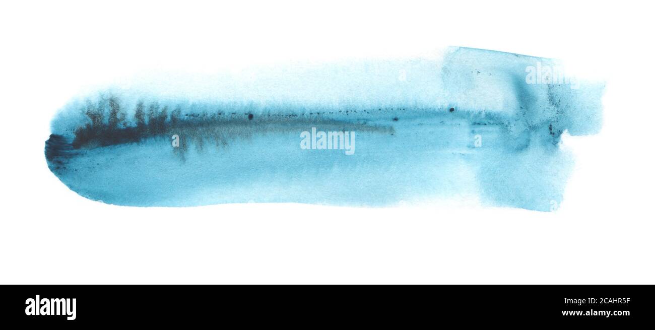 Aquarelle abstraite contours peints en arrière-plan. Papier texturé. Ton bleu. Isolé. Affiches longues horizontales, cartes de vœux, site Web, bannière, Banque D'Images