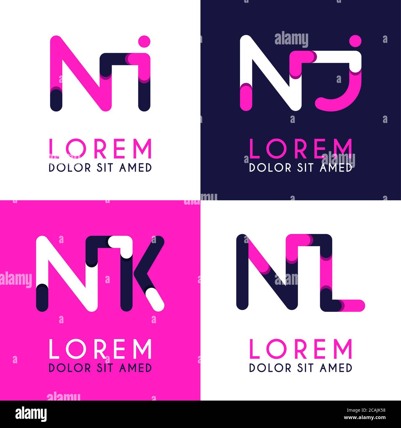 LOGO NI pour les entreprises et les entreprises. Logo de modèle NJ pour affiche. L'illustration du logo NK peut être destinée aux sites Web et aux applications. Lettre logo NL pour les médias sociaux Illustration de Vecteur