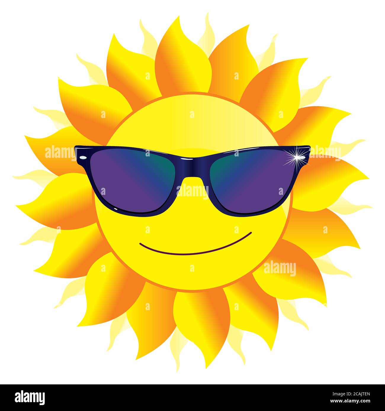 Emoticon smiley portant des lunettes de soleil. Émoticone souriant mignon  portant des lunettes de soleil sombres, emoji. Le concept de vacances d'été  au bord de la mer, vacances Image Vectorielle Stock -