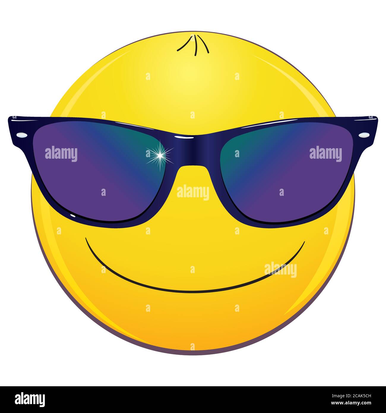 Emoticon smiley portant des lunettes de soleil. Émoticone souriant mignon  portant des lunettes de soleil sombres, emoji. Le concept de vacances d'été  au bord de la mer, vacances Image Vectorielle Stock -
