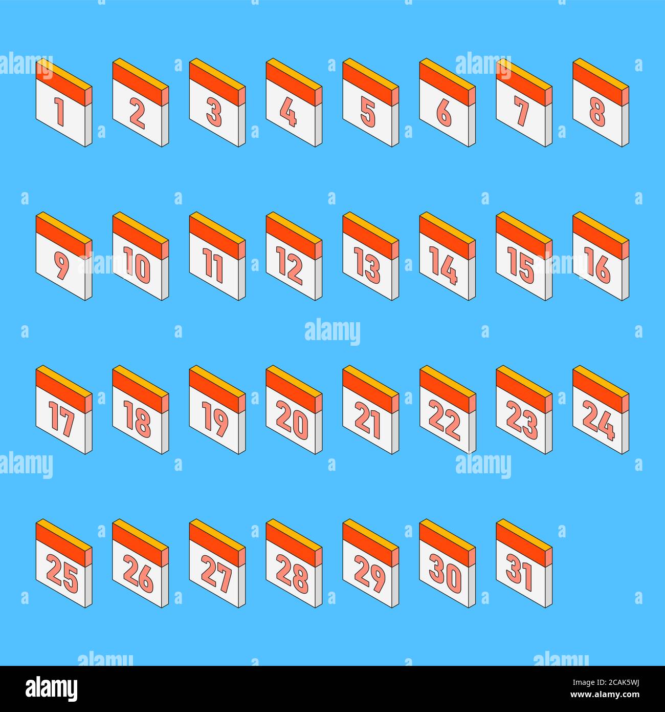 Jours calendaires isométriques de 1 à 31. Date limite en 3d. Illustration vectorielle sur fond bleu Illustration de Vecteur