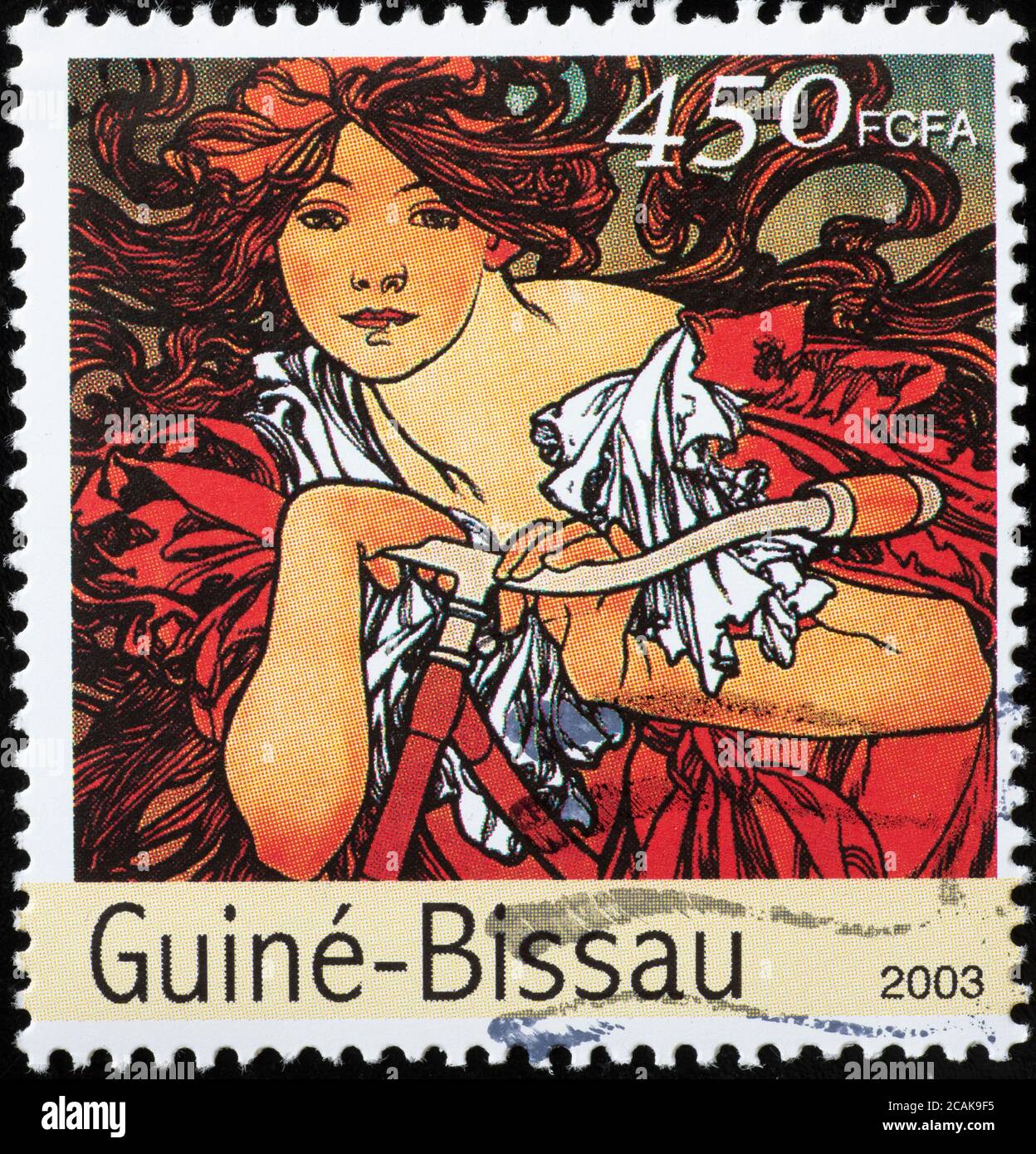Illustration publicitaire par Alfonse Mucha sur le timbre Banque D'Images