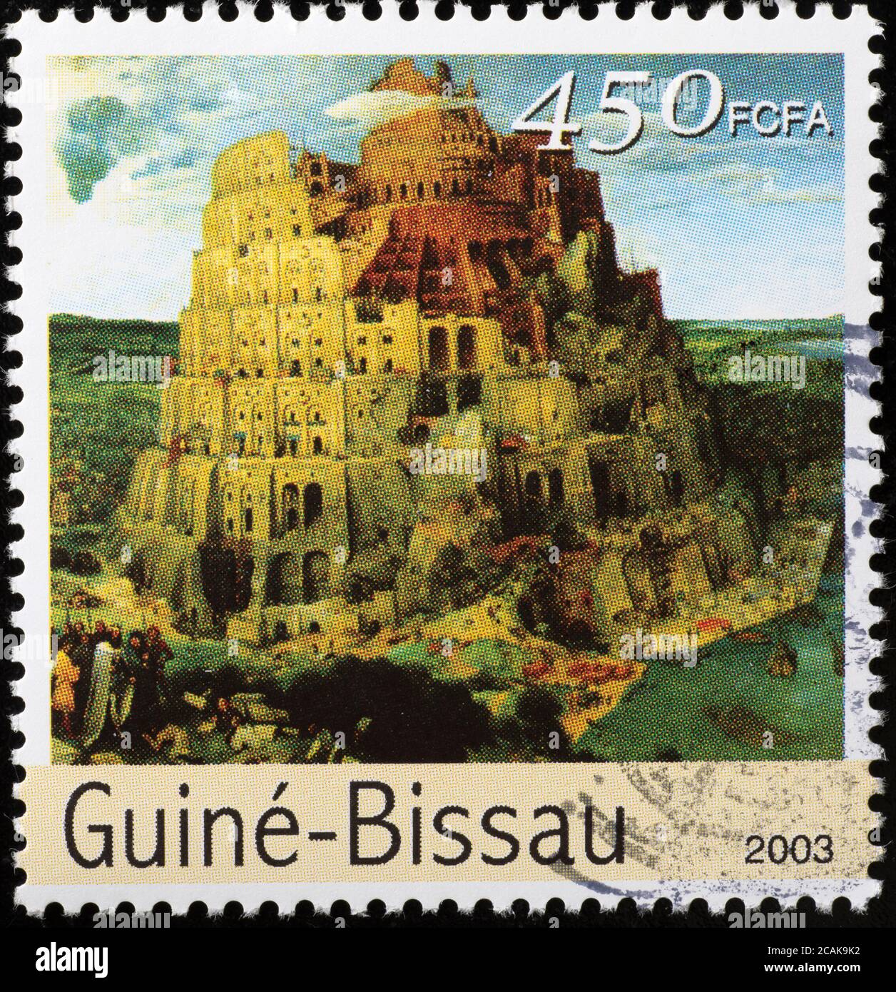 La Tour de Babel par Brueghel l'aîné sur le timbre Banque D'Images