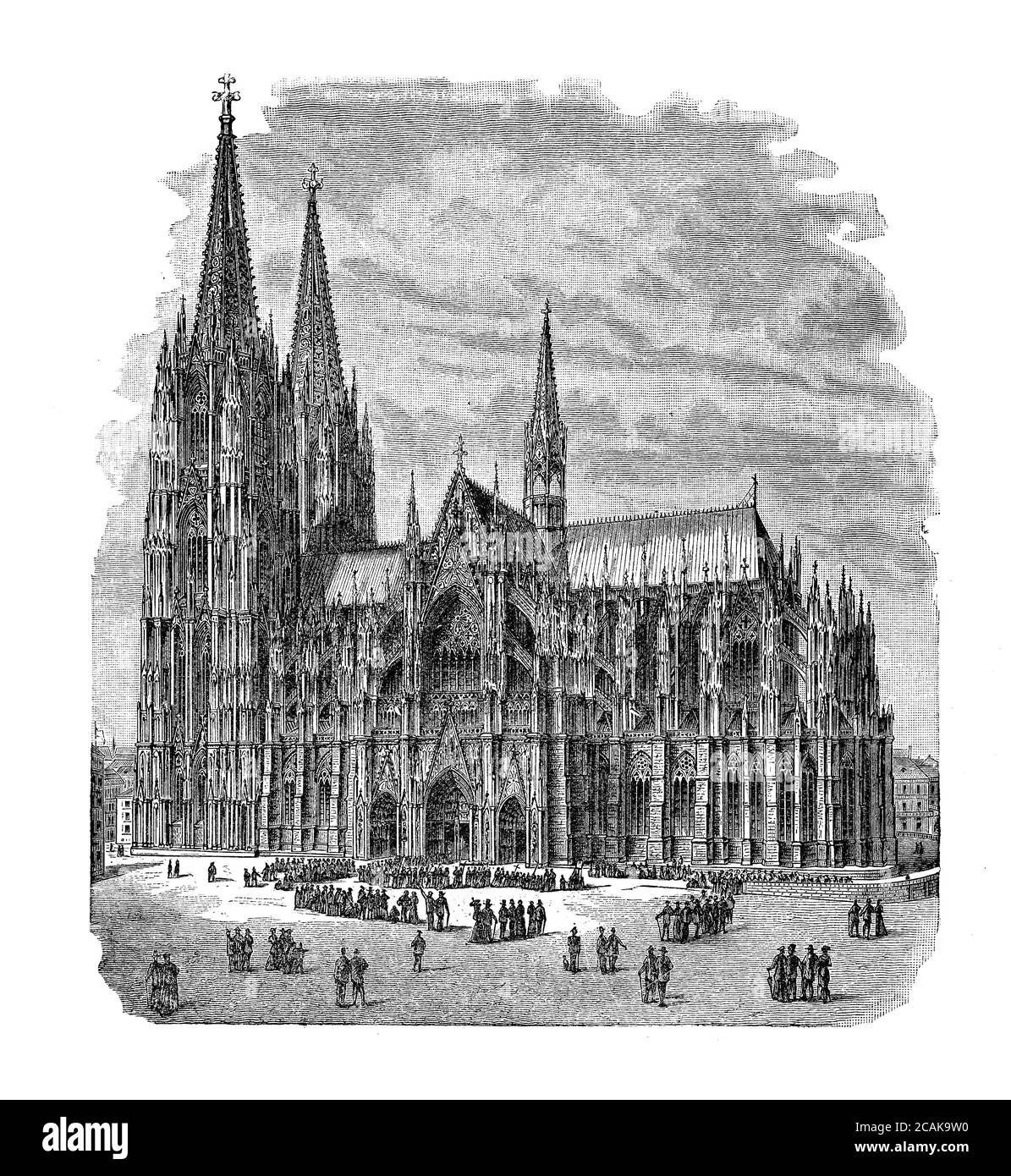 Allemagne, cathédrale de Cologne de style gothique médiéval avec deux grandes tours, la plus grande cathédrale d'Allemagne, la construction a commencé au XIIIe siècle Banque D'Images