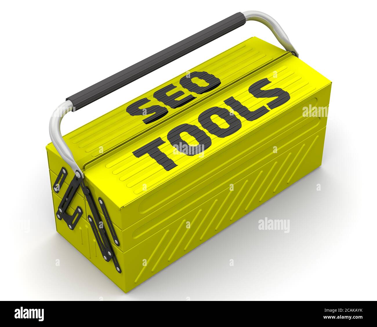 Outils SEO. Boîte à outils jaune fermée sur une surface blanche avec des  OUTILS de référencement de texte noir. Illustration 3D Photo Stock - Alamy