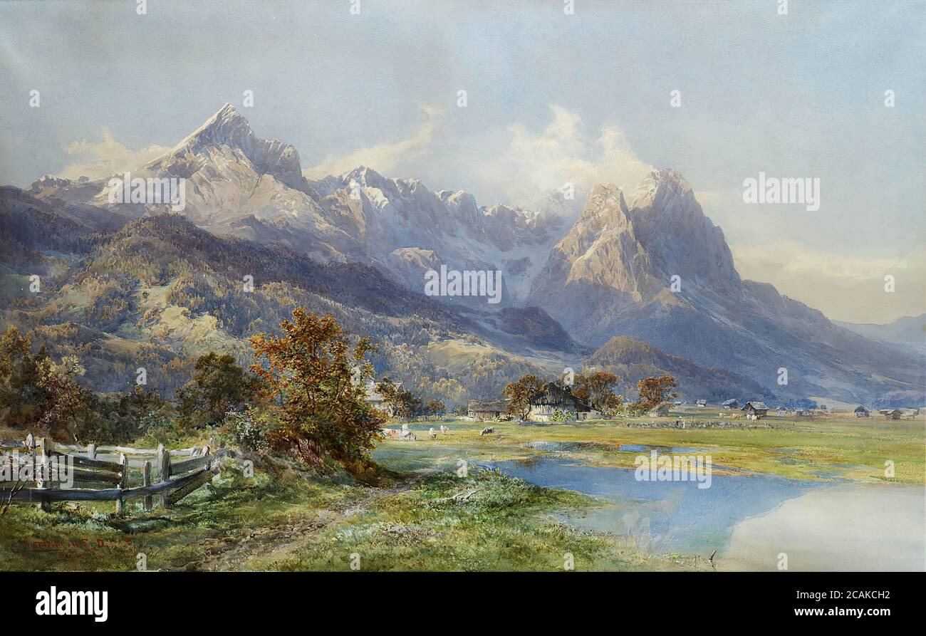 Compton Edward Theodore - an Alpine Valley - École allemande - 19ème et début du 20ème siècle Banque D'Images