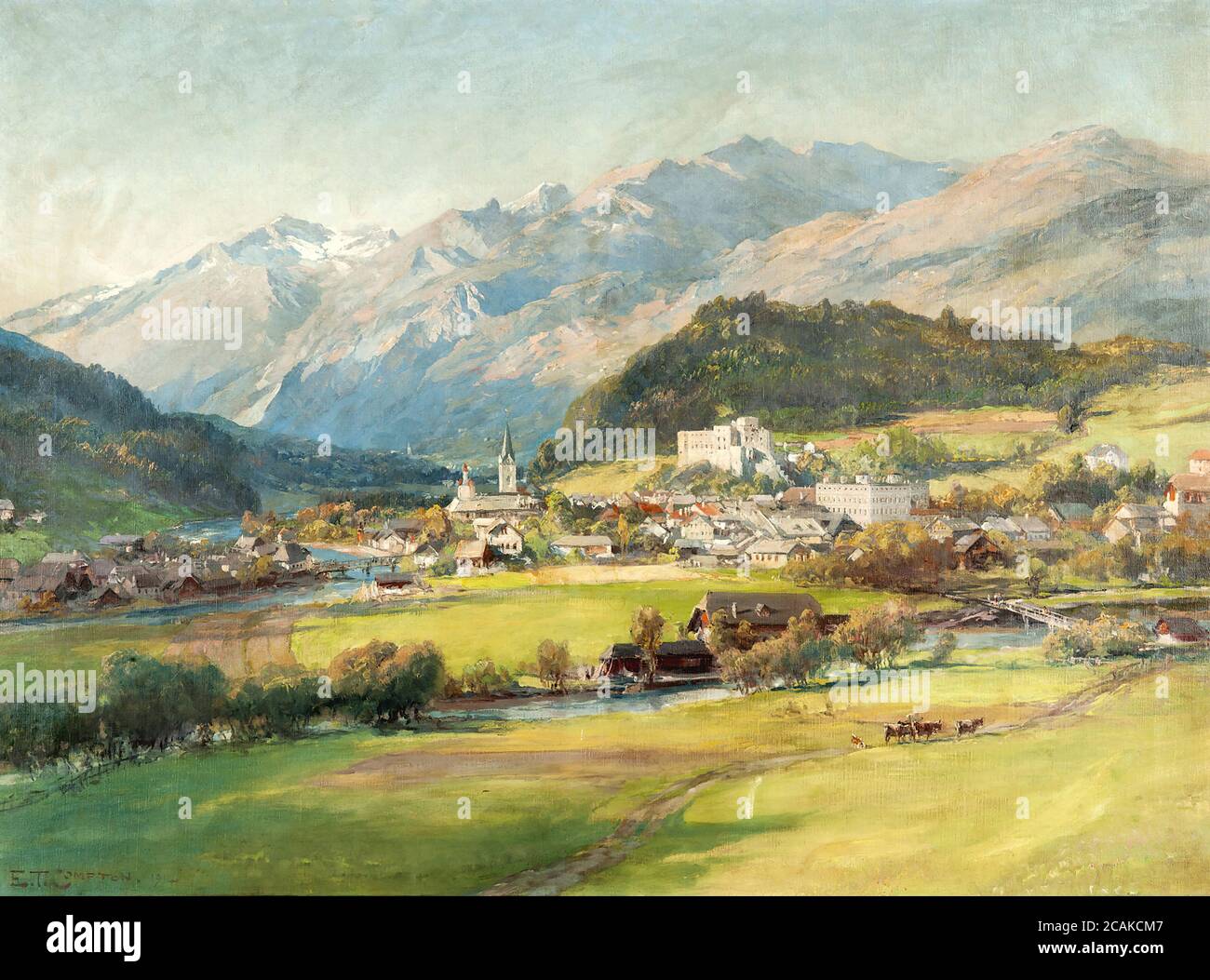 Compton Edward Theodore - Blick Auf Gmünd in KÃ¤rnten - Ecole allemande - 19ème et début du 20ème siècle Banque D'Images
