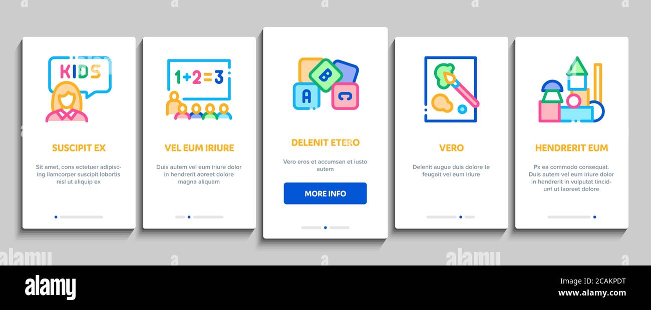 Éducation préscolaire Onboarding éléments icônes définir le vecteur Illustration de Vecteur