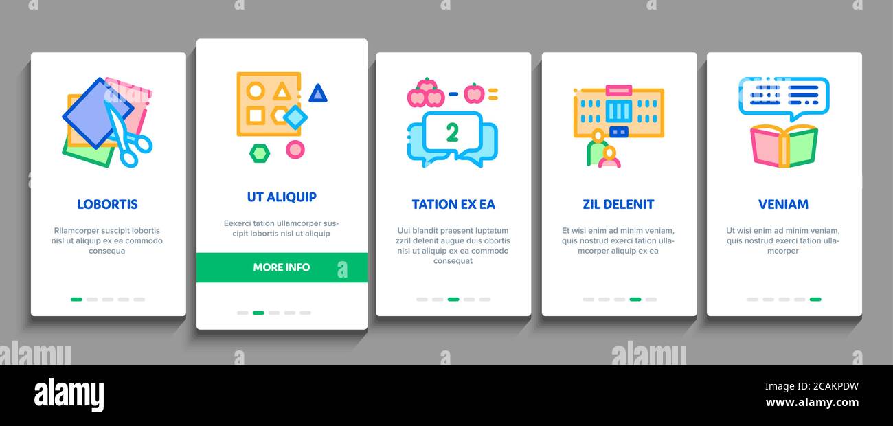Éducation préscolaire Onboarding éléments icônes définir le vecteur Illustration de Vecteur